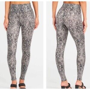 Spanx Faux Leather Snake Shine Leggings grey/black sz 1X